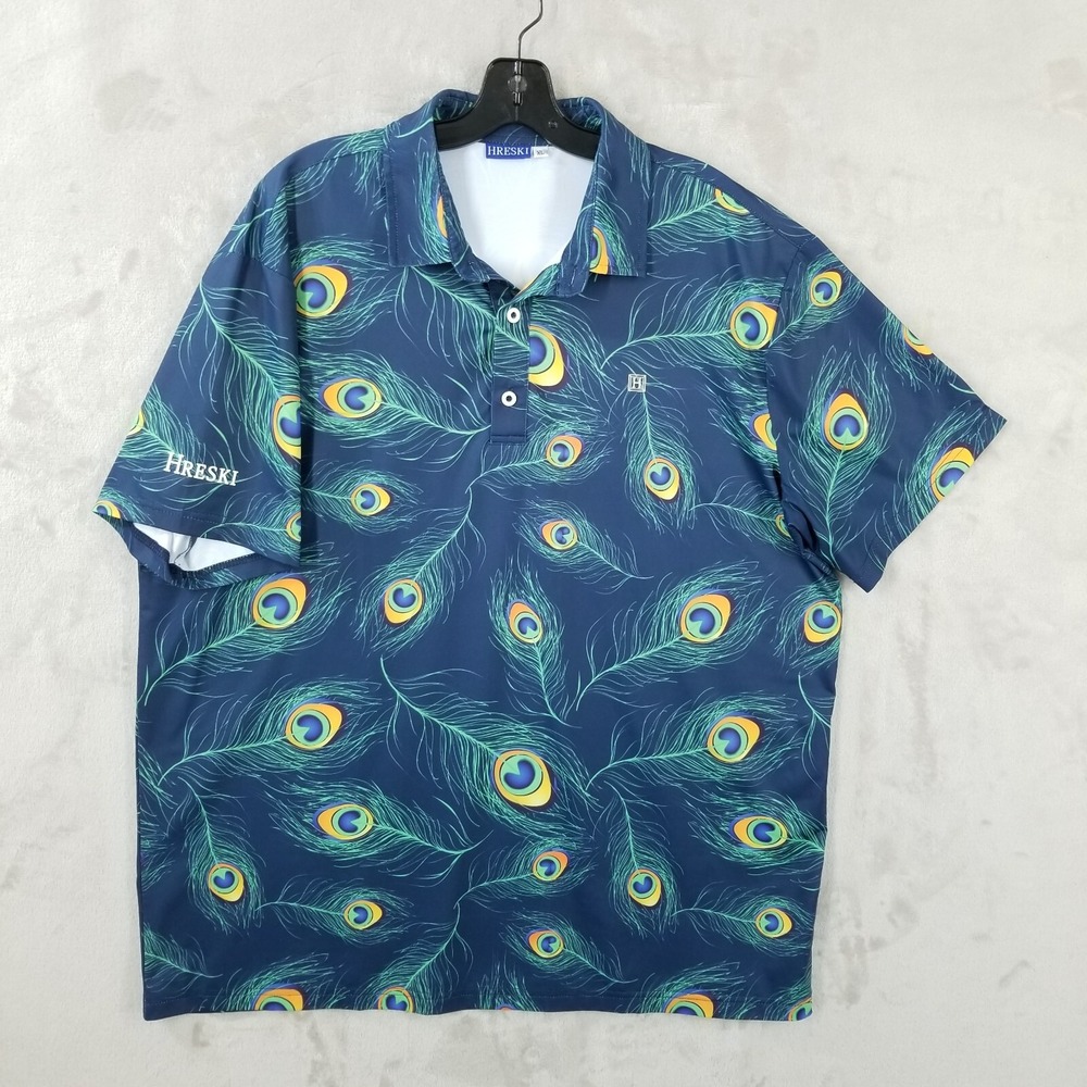 Hreski Polo Shirt Men XL Colorful Golf Peacock Feathers Wicking Quick Dry Casual